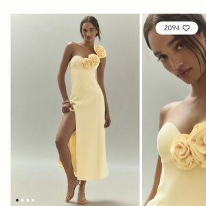 The Wolf Gang Flores One-Shoulder Rose Midi Dress- yellow bridesmaid dress